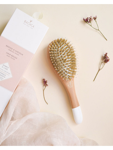 brosse démêlante et lissante nylon et picots sanglier nylon - bachca - l'atelier des belettes