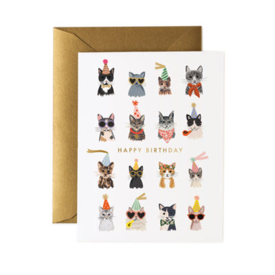 carte postale happy birthday cat - rifle paper - l'atelier des belettes