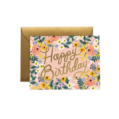 carte postale happy birthday rose - rifle paper - l'atelier des belettes