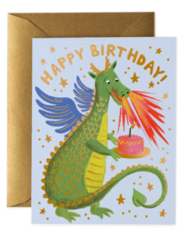 carte postale happy birthday dragon - rifle paper - l'atelier des belettes
